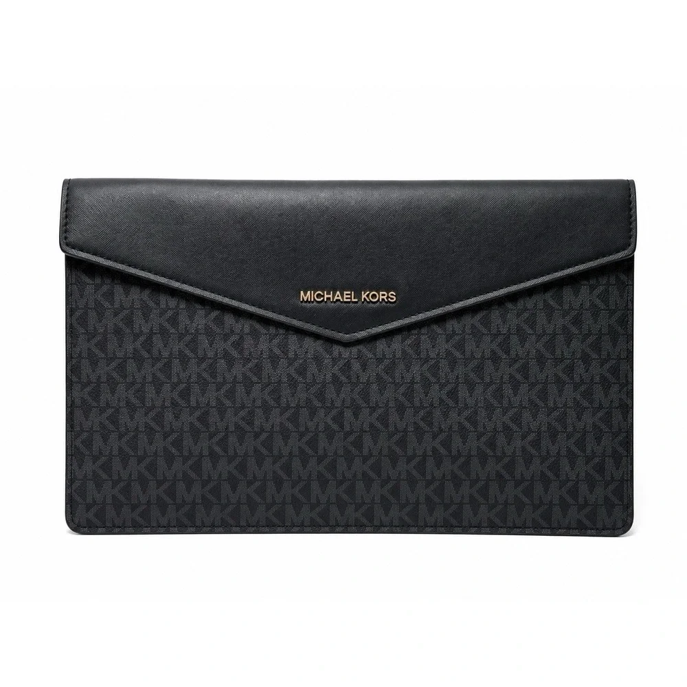 Michael‎ Kors MK Signature Envelope Clutch Wristlet Black PVC Logo Pouch